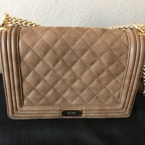 BCBG “boy bag” tan/beige EUC